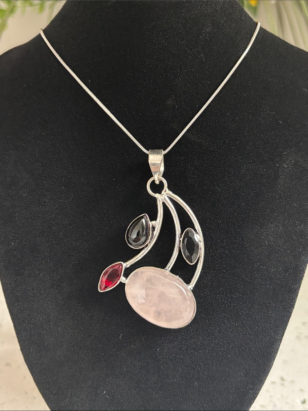 Rose Quartz & Black Onyx Ethnic Artisan Handcrafted Gemstone Necklace